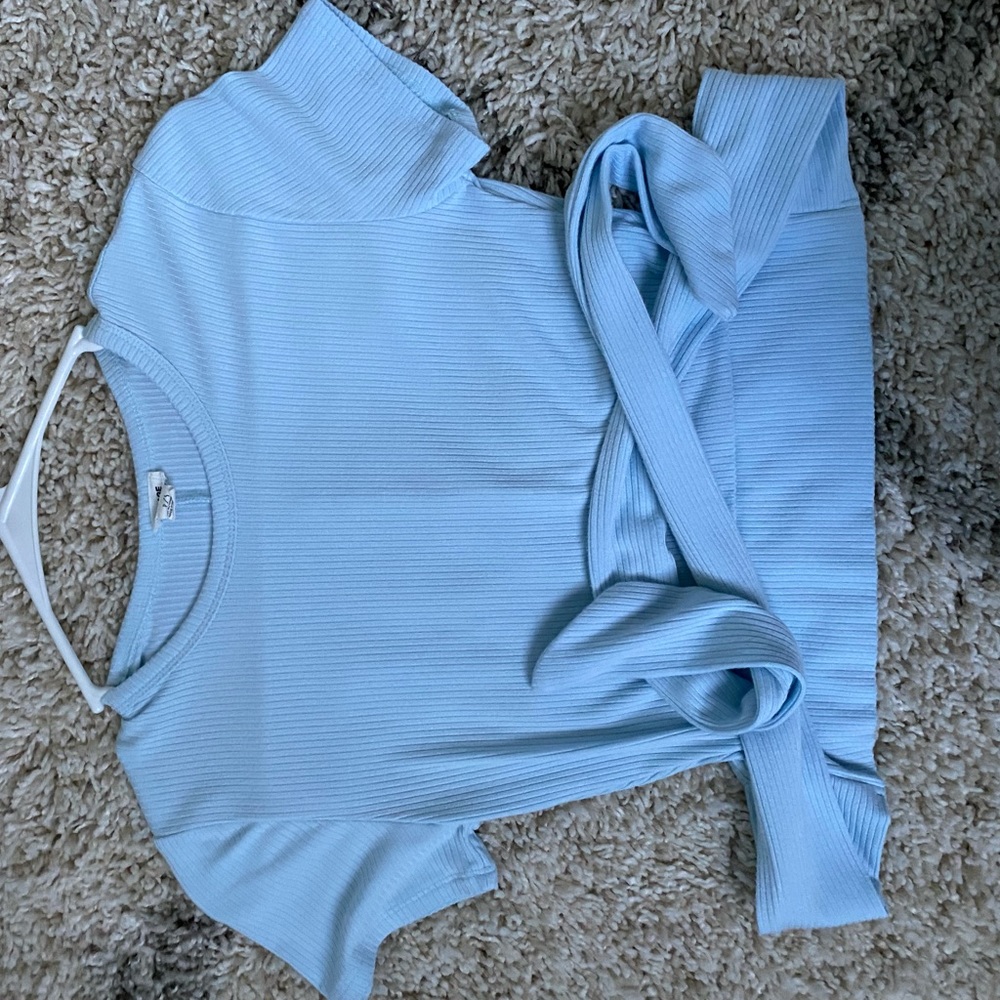 Garage Blue Tie-Back Cropped shirt.